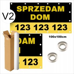 BANER REKLAMOWY SPRZEDAM OCZKOWANY WYTRZYMAŁY CZARNO-ŻÓŁTY V2 100x100cm