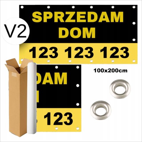 BANER REKLAMOWY SPRZEDAM OCZKOWANY WYTRZYMAŁY CZARNO-ŻÓŁTY V2 100x200cm
