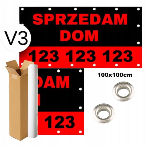 BANER REKLAMOWY SPRZEDAM OCZKOWANY WYTRZYMAŁY CZERWONO-CZARNY V3 100x100cm
