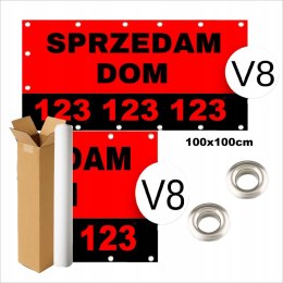 BANER REKLAMOWY SPRZEDAM OCZKOWANY WYTRZYMAŁY CZERWONO-CZARNY V8 100x100cm