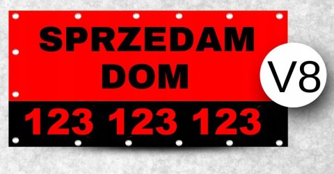 BANER REKLAMOWY SPRZEDAM OCZKOWANY WYTRZYMAŁY CZERWONO-CZARNY V8 100x100cm