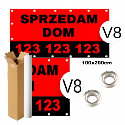 BANER REKLAMOWY SPRZEDAM OCZKOWANY WYTRZYMAŁY CZERWONO-CZARNY V8 100x200cm