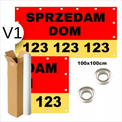 BANER REKLAMOWY SPRZEDAM OCZKOWANY WYTRZYMAŁY CZERWONO-ŻÓŁTY V1 100x100cm