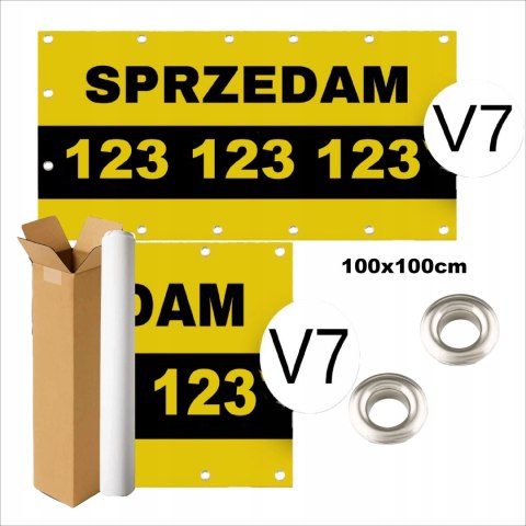 BANER REKLAMOWY SPRZEDAM OCZKOWANY WYTRZYMAŁY TRZYPASMOWY V7 100x100cm