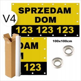 BANER REKLAMOWY SPRZEDAM OCZKOWANY WYTRZYMAŁY ŻÓŁTO-CZARNY V4 100x100cm