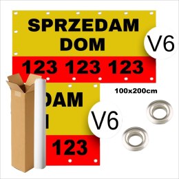 BANER REKLAMOWY SPRZEDAM OCZKOWANY WYTRZYMAŁY ŻÓŁTO-CZERWONY V6 100x200cm