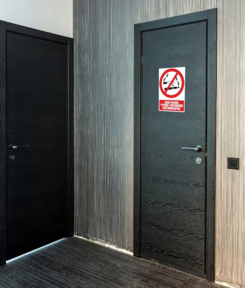 NAKLEJKA ZAKAZ PALENIA TYTONIU I PAPIEROSÓW ELEKTRONICZNYCH 21 x 14,8 cm