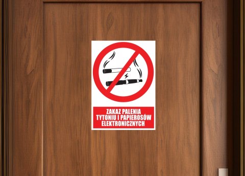 NAKLEJKA ZAKAZ PALENIA TYTONIU I PAPIEROSÓW ELEKTRONICZNYCH 21 x 14,8 cm