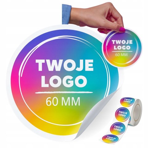 NAKLEJKI ETYKIETY REKLAMOWE OKRĄGŁE Z LOGO 60mm 100szt