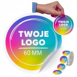 NAKLEJKI ETYKIETY REKLAMOWE OKRĄGŁE Z LOGO 60mm 300szt