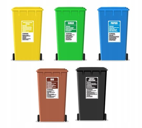 NAKLEJKI NA KOSZ DUŻE SEGREGACJA ŚMIECI 5 SZTUK WODOODPORNE 50x30 CM