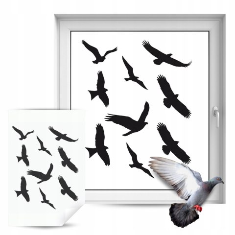 NAKLEJKI ODSTRASZAJĄCE PTAKI NA SZYBĘ WITRYNĘ - DUŻY ZESTAW 9 SZTUK ZESTAW
