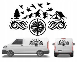 Naklejka na Kamper Samochód Kemping Bus Przyczepę Góry Roża Wiatrów 100x46