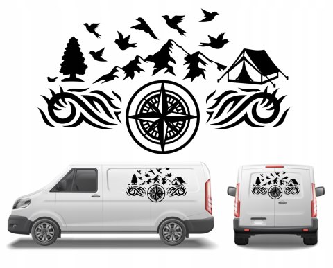 Naklejka na Kamper Samochód Kemping Bus Przyczepę Góry Roża Wiatrów 100x46