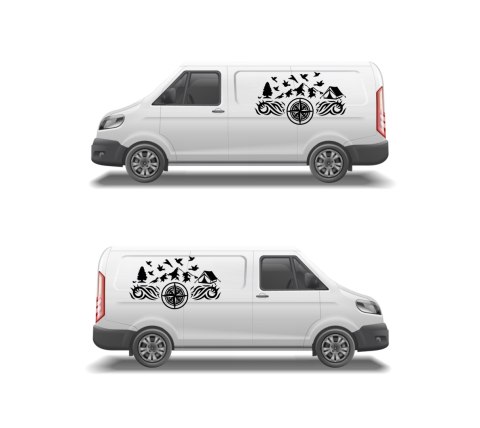 Naklejka na Kamper Samochód Kemping Bus Przyczepę Góry Roża Wiatrów 100x46