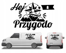 Naklejka na Kamper Samochód Kemping Bus Przyczepę HEJ PRZYGODO GÓRY