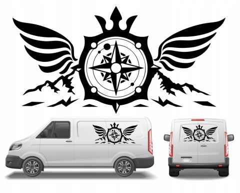 Naklejka na Kamper Samochód Kemping Bus Przyczepę Roża Wiatrów GÓRY 100x46