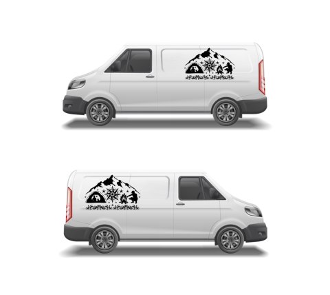 Naklejka na Kamper Samochód Kemping Bus Przyczepę Róża Wiatrów Góry Biwak