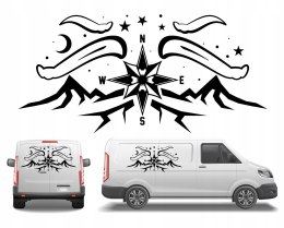 Naklejka na Kamper Samochód Kemping Bus Przyczepę Róża Wiatrów Góry NADRUK