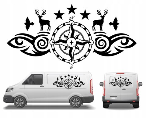 Naklejka na Samochód Kamper Kemping Bus Przyczepę Góry Roża Wiatrów 100x46