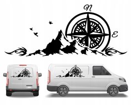 Naklejka na Samochód Kamper Kemping Bus Przyczepę Róża Wiatrów Góry NADRUK