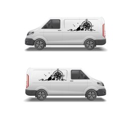 Naklejka na Samochód Kamper Kemping Bus Przyczepę Róża Wiatrów Góry NADRUK