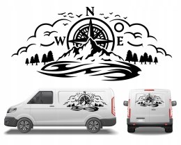 Naklejka na Samochód Kamper Przyczepę Kemping Bus Góry Roża Wiatrów 100x46