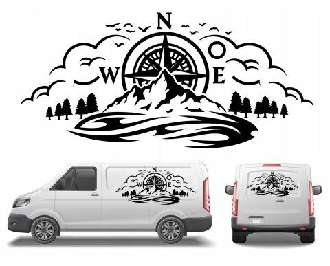 Naklejka na Samochód Kamper Przyczepę Kemping Bus Góry Roża Wiatrów 100x46