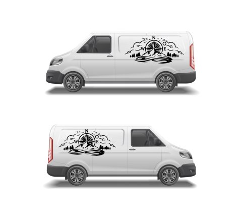 Naklejka na Samochód Kamper Przyczepę Kemping Bus Góry Roża Wiatrów 100x46