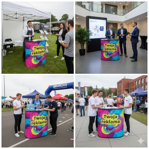 TRYBUNKA REKLAMOWA IDEALNA NA EVENTY Z GRAFIKĄ FIRMOWĄ DUŻA ZESTAW 91x94cm